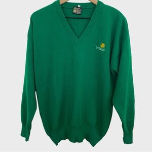 Vintage Blarney Castle Ireland Embroidered Green Knit Sweater Size Medium